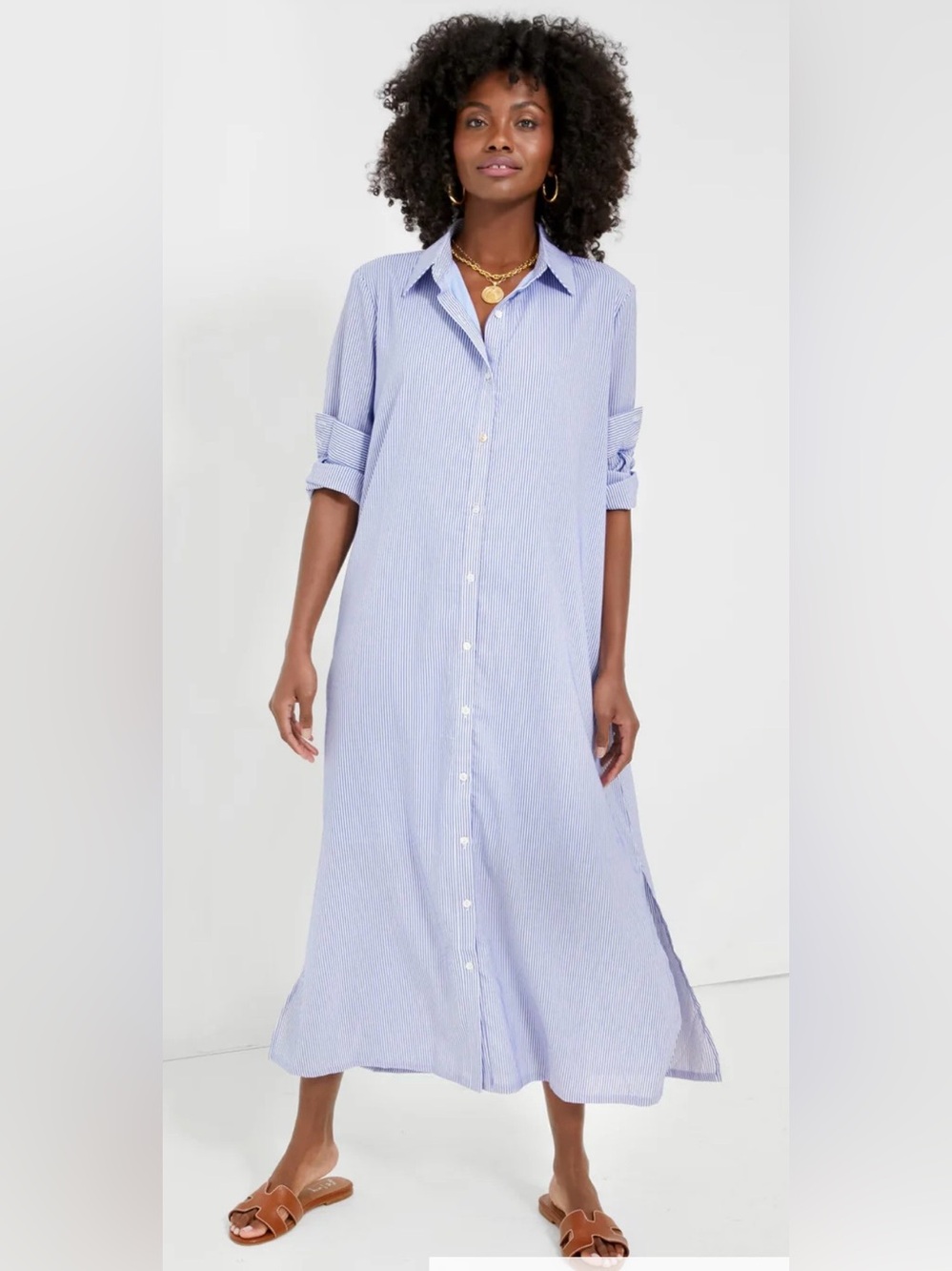 Tuckernuck Pomander Place Griffin  Blue Striped Long Sleeve Shirt Dress